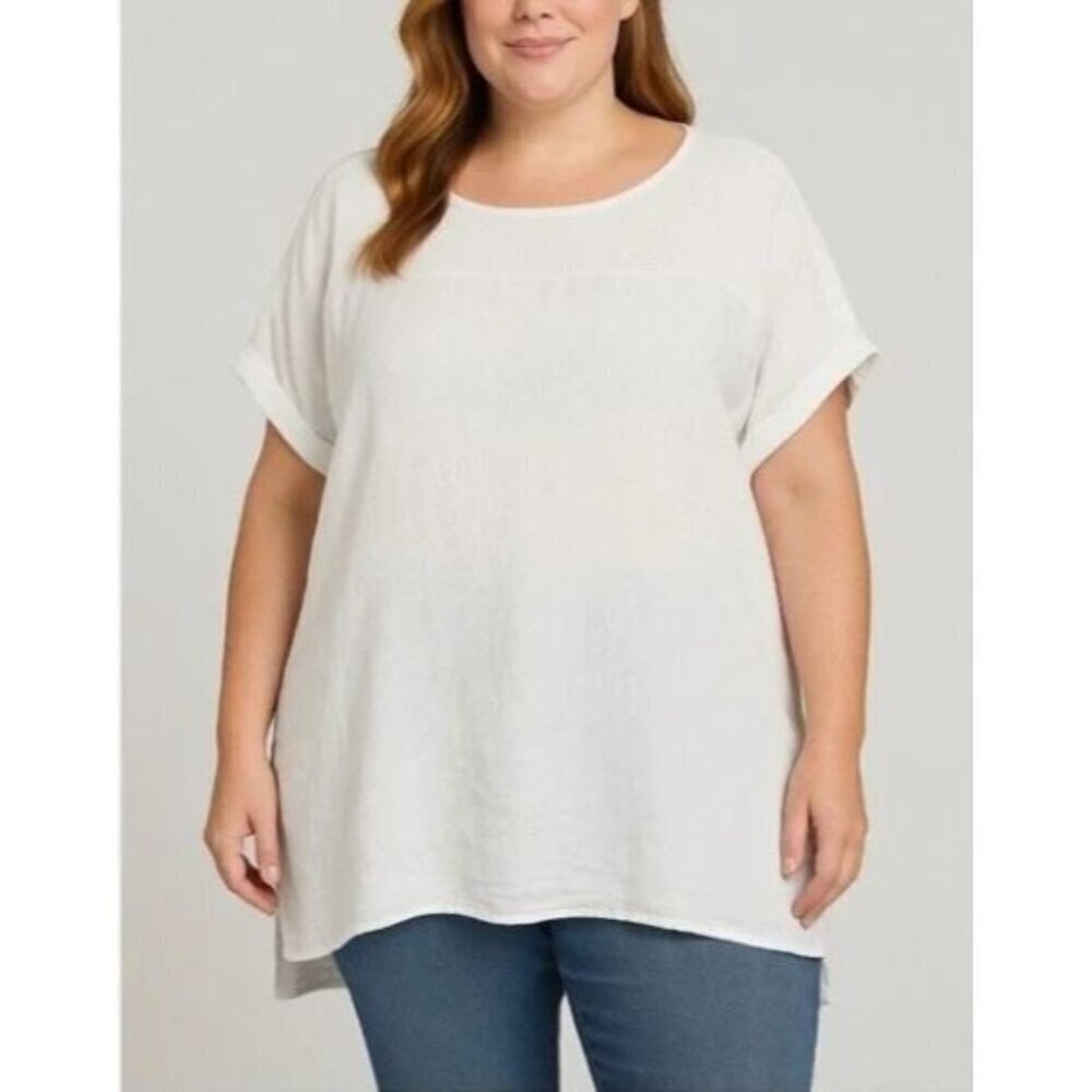 Bellambra Italian Top Women 2X White Linen Tunic Beachy Coastal Breathable